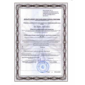 Приложение к лицензии на осуществение образовательной деятельности ООО "БАЗИС-ИНТЕЛЛЕКТ"№040314 от 06.09.19